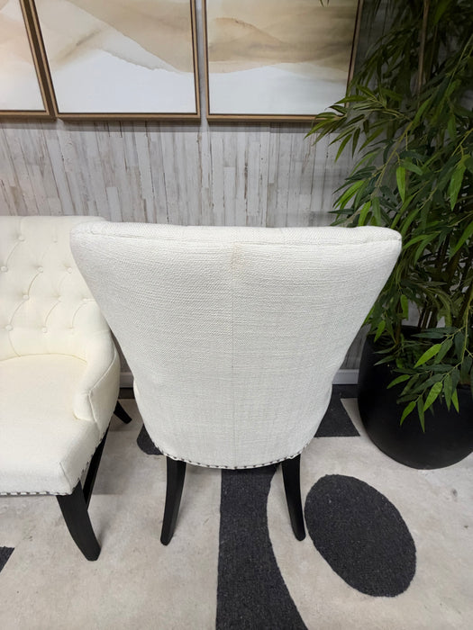Arhaus Claybourne Upholstered Dining Arm Chairs Tufted Wingback Modern Seating
