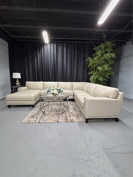 Hayward Leather Sectional (LAF Chaise in Vanilla) - Abundant Home Collections