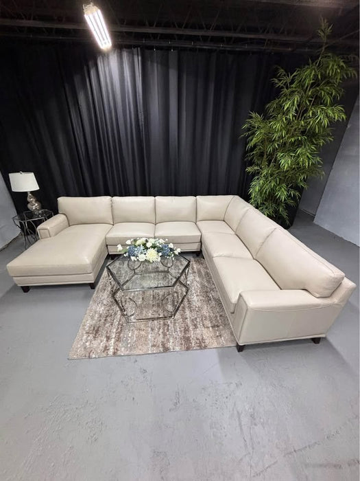 Hayward Leather Sectional (LAF Chaise in Vanilla) - Abundant Home Collections
