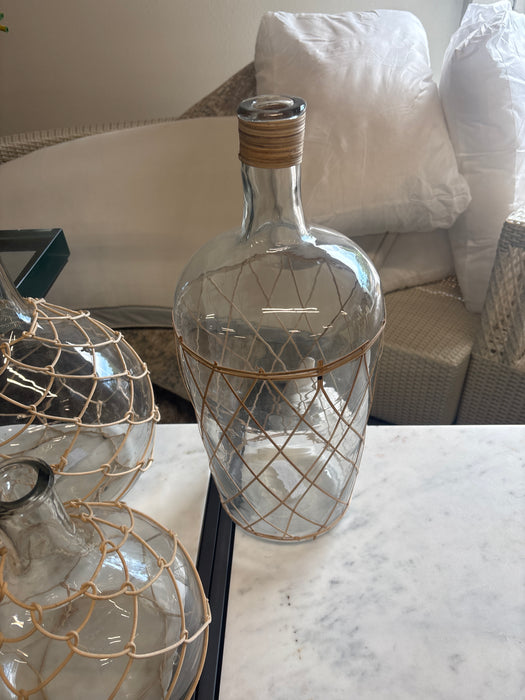 Wicker glass vase, tall