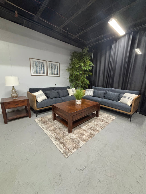 Reclaimed Wood Blue Upholstered Sofas from Zin Home - Abundant Home Collections