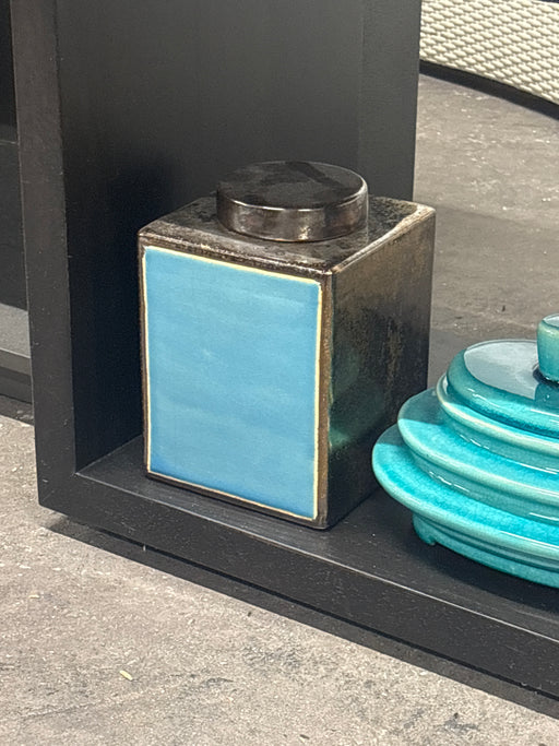 Square blue and bronze vase