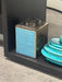 Square blue and bronze vase
