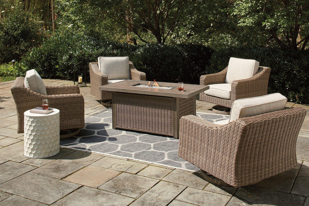 Beachcroft Beachcroft Fire Pit Table with Four Nuvella Swivel Lounge Chairs - Abundant Home Collections