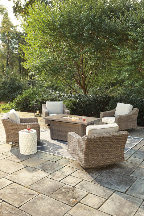 Beachcroft Beachcroft Fire Pit Table with Four Nuvella Swivel Lounge Chairs - Abundant Home Collections