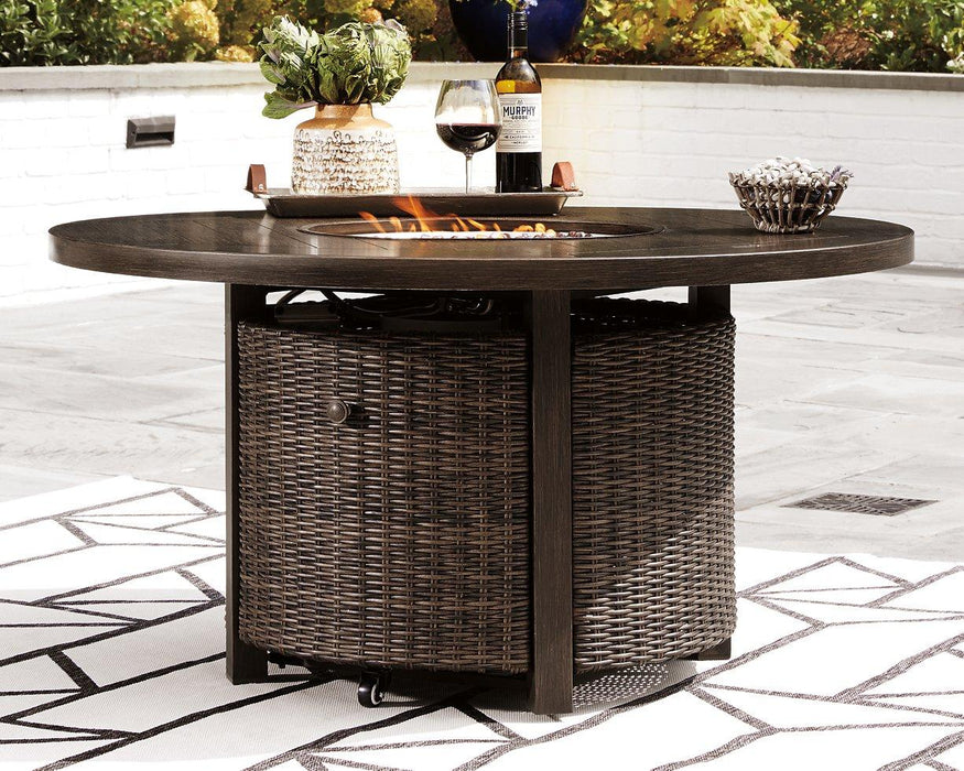 Paradise Trail Paradise Trail Fire Pit Table with 4 Nuvella Swivel Lounge Chairs - Abundant Home Collections