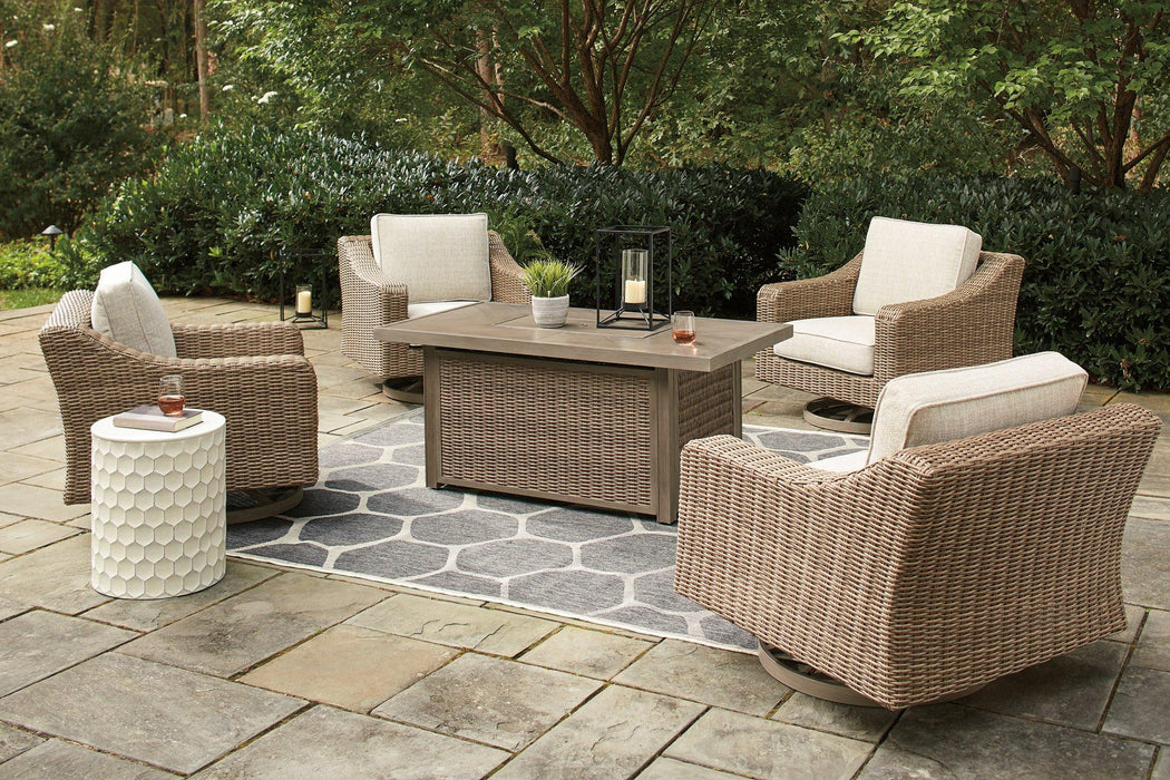 Beachcroft Beachcroft Fire Pit Table with Four Nuvella Swivel Lounge Chairs - Abundant Home Collections