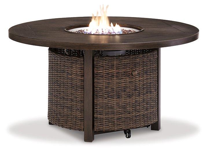Paradise Trail Paradise Trail Fire Pit Table with 4 Nuvella Swivel Lounge Chairs - Abundant Home Collections
