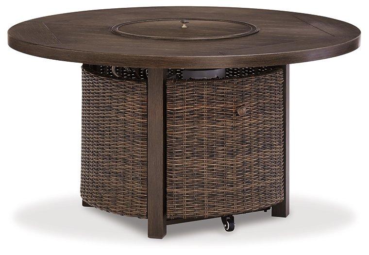Paradise Trail Paradise Trail Fire Pit Table with 4 Nuvella Swivel Lounge Chairs - Abundant Home Collections