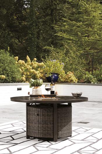 Paradise Trail Paradise Trail Fire Pit Table with 4 Nuvella Swivel Lounge Chairs - Abundant Home Collections