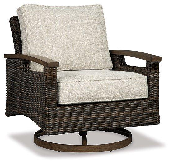 Paradise Trail Paradise Trail Fire Pit Table with 4 Nuvella Swivel Lounge Chairs - Abundant Home Collections