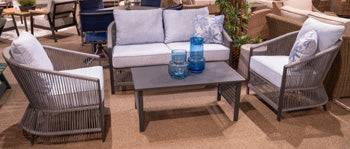 Bridges Beach Outdoor Love/Chairs/Table Set (Set of 4) - Abundant Home Collections