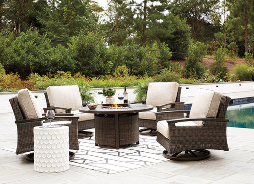 Paradise Trail Paradise Trail Fire Pit Table with 4 Nuvella Swivel Lounge Chairs - Abundant Home Collections