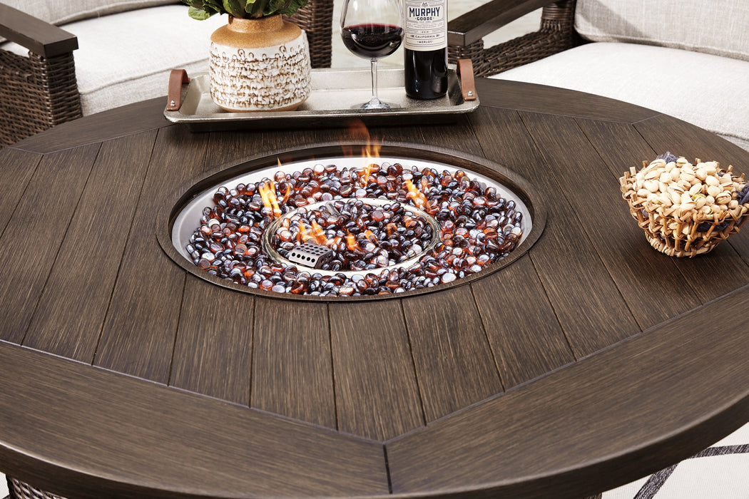 Paradise Trail Paradise Trail Fire Pit Table with 4 Nuvella Swivel Lounge Chairs - Abundant Home Collections