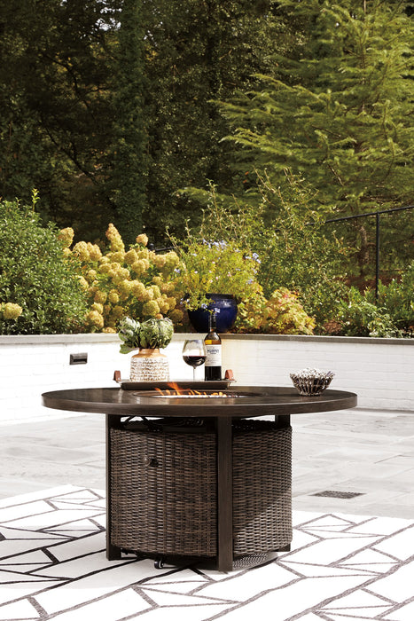 Paradise Trail Paradise Trail Fire Pit Table with 4 Nuvella Swivel Lounge Chairs - Abundant Home Collections
